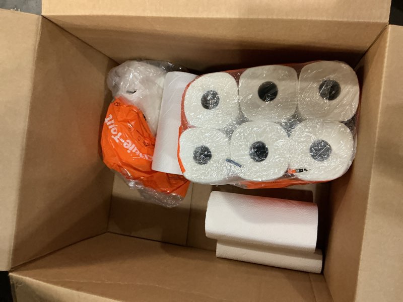 Condition photo showing As Is for (9 rolls only) amazon basics fsc-certified 2-ply flex-sheets paper towels, 150 sheets per roll, 2 basics rolls = 6 regular rolls xxl 150 sheet (pack of 2)