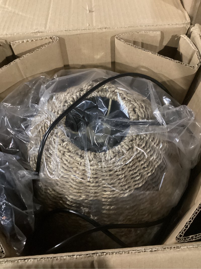 Condition photo showing Good Condition for 1-Pack 13” Rattan Pendant Light Fixture,2-Light Bohemian Handmade Woven Bamboo Wicker Suspension Farmhouse Chandelier for Kitchen Island Bedroom Living Room Rattan 2- light 2- light 13inch