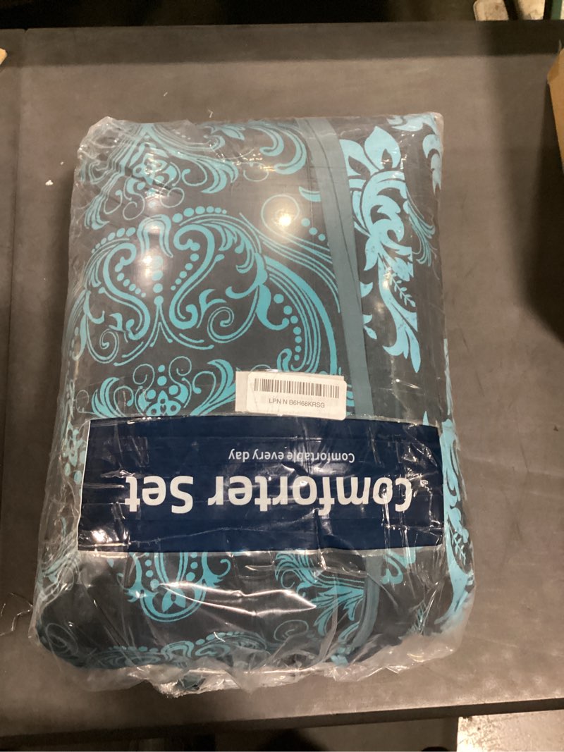 Condition photo showing Good Condition for wongs bedding 7 piece queen comforter set, teal texture breathable microfiber comforter bedding set for all season, damask bed in a bag with comforter, flat sheet, fitted sheet, pillowcases & shams teal queen