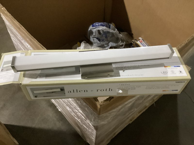 Condition photo showing As Is for 100+ bought last week allen + roth Gretna 24.25-in 1 Light Brushed Nickel Integrated LED Modern/contemporary Bathroom