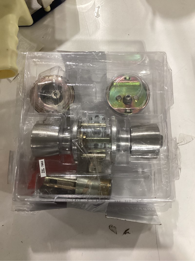Condition photo showing As Is for RELIABILT Gallo Stainless Steel Exterior Single-Cylinder Deadbolt and Keyed Entry Door Knob
