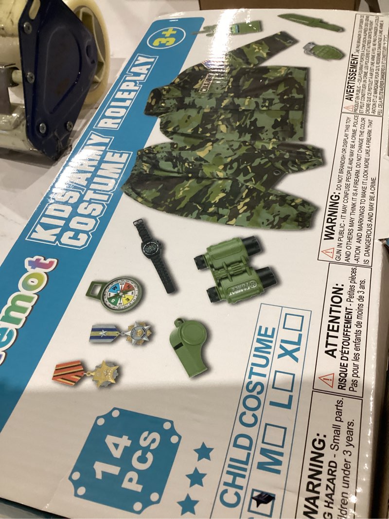 Condition photo showing Good Condition for metemot kids army costume for boys, military army costume with army toys, solider boy dress up, hall