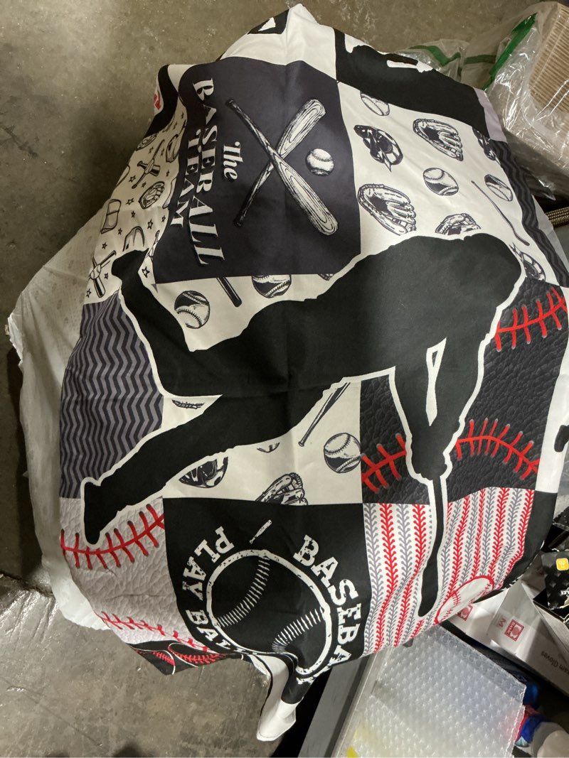 Condition photo showing As Is for A Nice Night Sports Geometric Grid Black Patchwork Baseball Printed for Boys Twin 6Pcs Bed in A Bag Comforter Bedding Set, Red Red Twin-6PCS