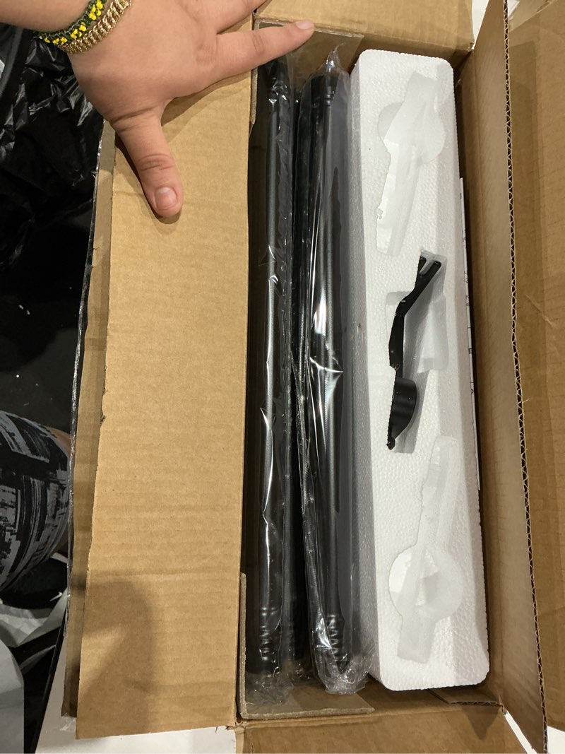 Condition photo showing As Is for yafex curtain rods 2 pack 32-144 inch, heavy duty 1 inch curtain rod, black extra long adjustable window treatment rods, modern design, easy installation 32" to 144" - 2pack black