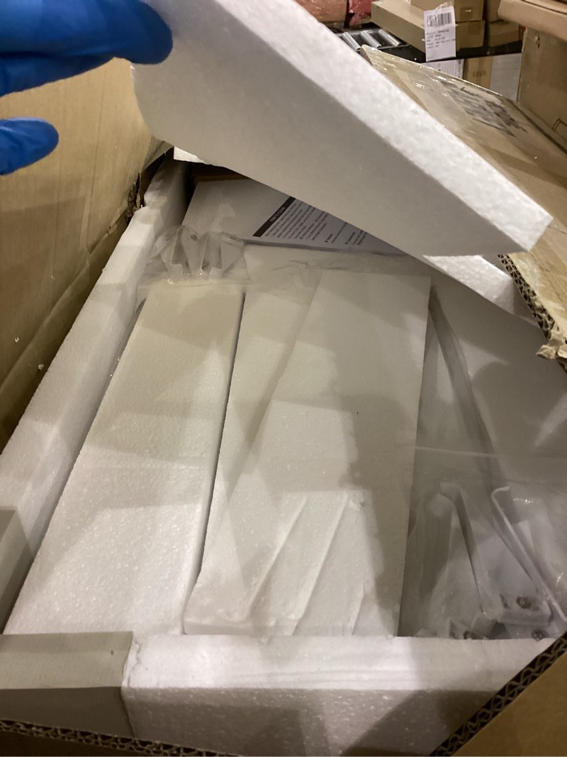 Condition photo showing As Is for TokeShimi 48x32 Mirror with Stepless Adjustable Storage, Aluminum Tempered Bathroom Mirror Medicine Cabinet White, Frameless Farmhouse Medicine Cabinet for Recessed or Surface Mount Modern White 48x32 IN