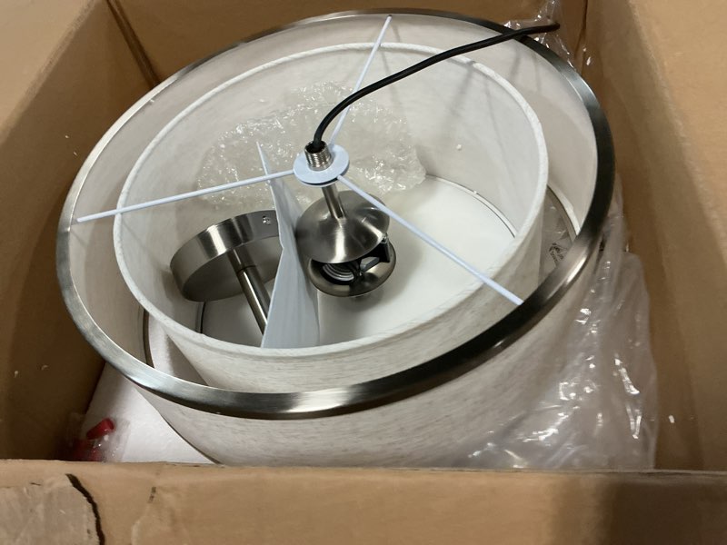 Condition photo showing New/Like New for buxvrcs semi flush mount ceiling light fixture, modern light fixtures ceiling mount with fabric shade, 3-light double drum lighting fixtures close to ceiling light for bedroom (brushed nickel)