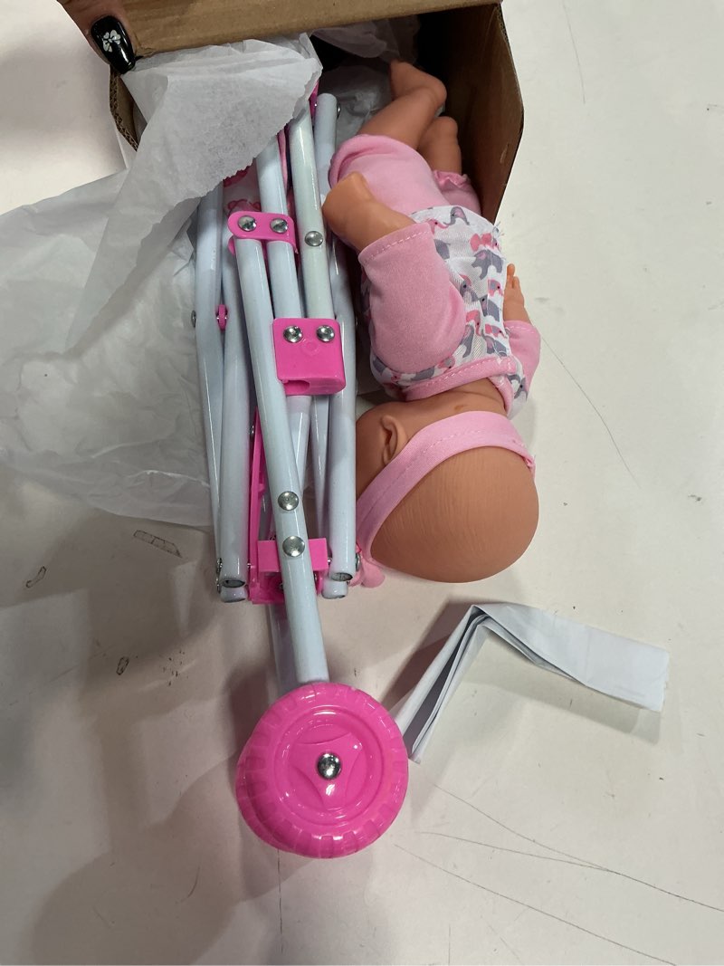 Condition photo showing Good Condition for Lissi: 10" Baby Doll & Umbrella Stroller Set - Pink, White, Animal - Travel Playset, Foldable & Lightweight Design, Toy, Kids & Toddlers Ages 2+