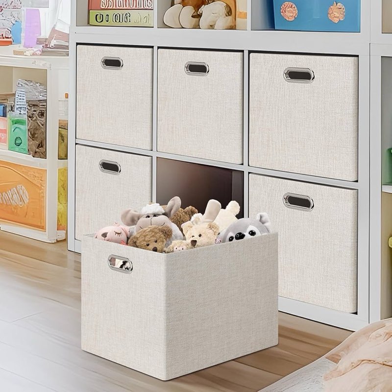 White cube organizer with collapsible bins