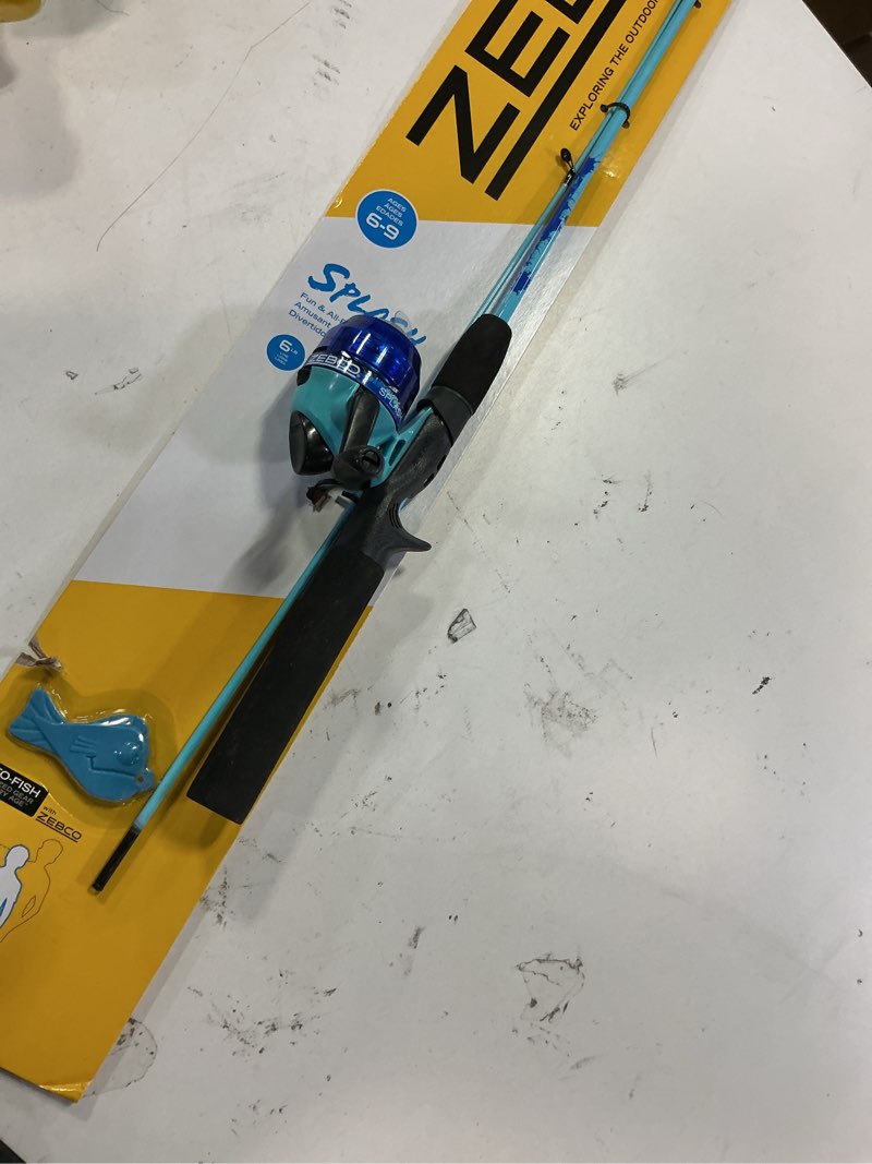 Condition photo showing Good Condition for Zebco Kids Splash Jr. Spincast Reel and Fishing Rod Combo, 4-Foot 2-Piece Fishing Pole, Size 20 Reel, Right-Hand Retrieve, Pre-Spooled with 6-Pound Cajun Line Spincast Reel - Blue