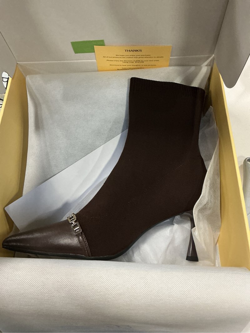 Condition photo showing Good Condition for NEWBELLA COSY Women's Pointed Toe Ankle Boots - 3 Inch Kitten Heel Dressy Booties, Slip-On Winter Boots for Fall & Winter 6 Coffee
