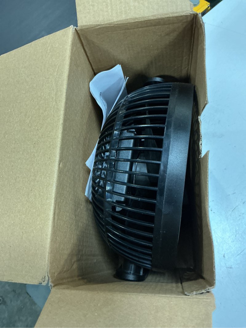 Condition photo showing As Is for mainstays 7" 4-speed usb rechargeable clip and table fan, led light and 8h timer, black, model#fn1006