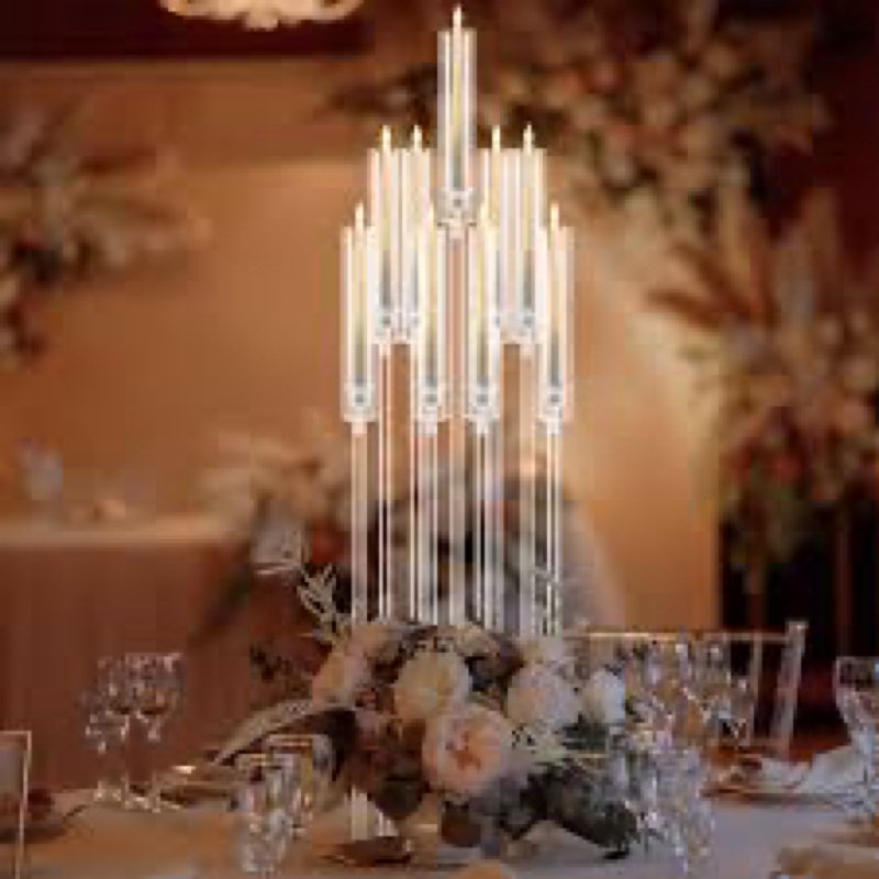 Tessco 4 Pcs 9 Arm 42.5" Acrylic Candelabra Table Centerpiece Floor Candelabras Clear Candle Holder 