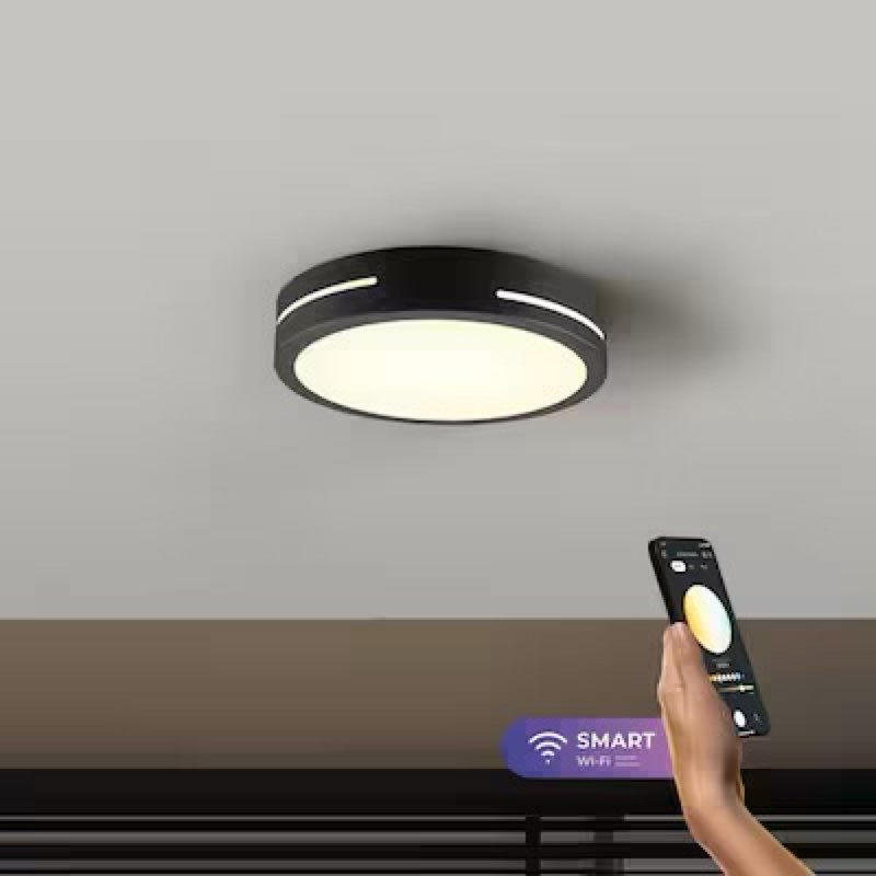 100+ bought last week globe electric bree 15-in matte black smart integrated led flush mount light