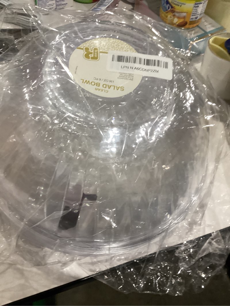 Condition photo showing As Is for R-kay 6 Pack Extra Large Serving Bowl - 150 Ounce Plastic Serving Bowls For Entertaining - Clear Plastic Bowls For Salads And Snacks - Disposable bowls For All Occasions 150 OZ