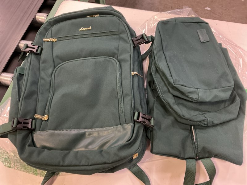 Condition photo showing Good Condition for lovevook carry on travel backpack for women men flight approved, 40l personal item backpack for airplanes, business weekender overnight daypack fits 17 inch laptop, with 2 packing cubes, dark green 40l-17.3 inch-3pcs dark green