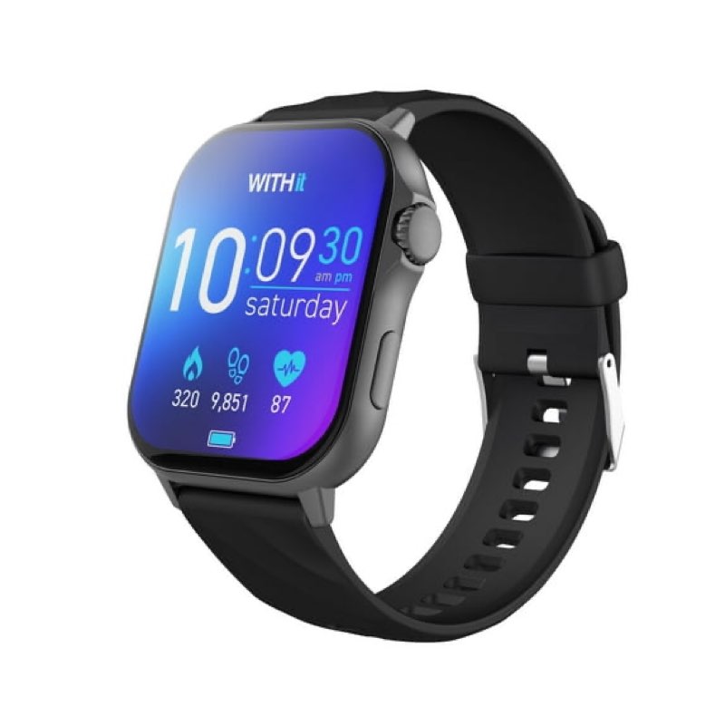 withit giga smartwatch with amoled 2.04\" high-definition touchscreen display, black