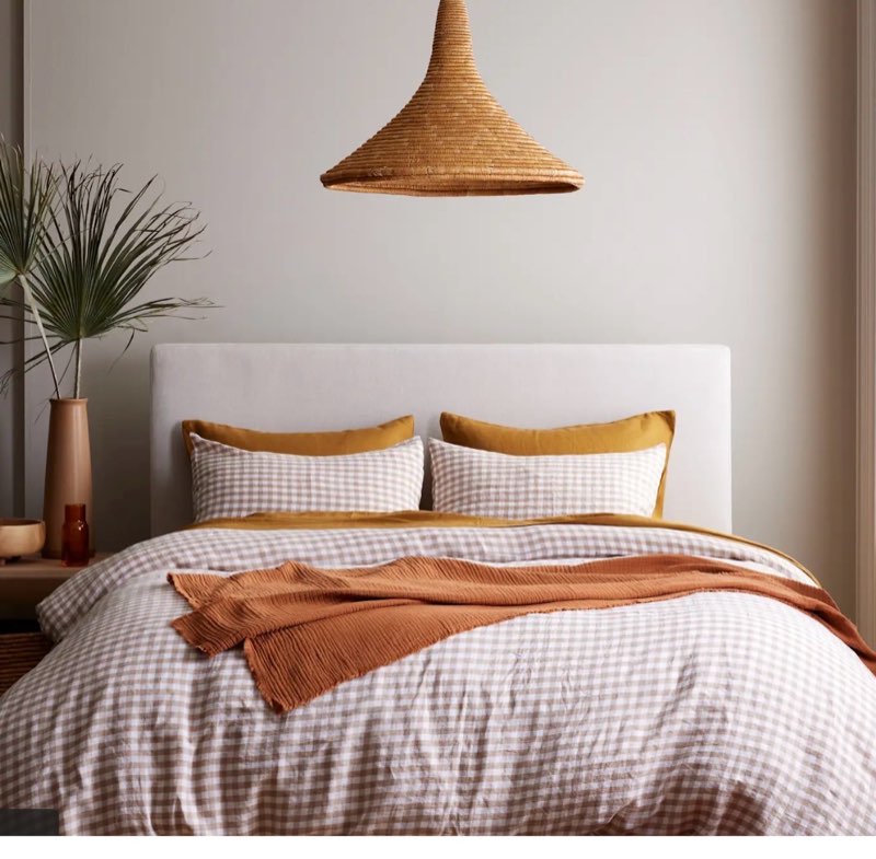european linen gingham duvet cover, twin, cafe 