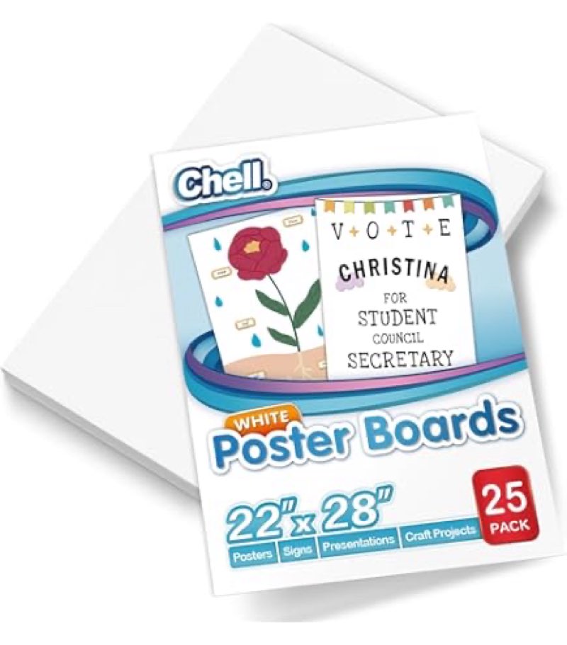 Chell Large Size 22" x 28" White Poster Board Heavyweight, for School Craft Project, 85 lb. Cover We