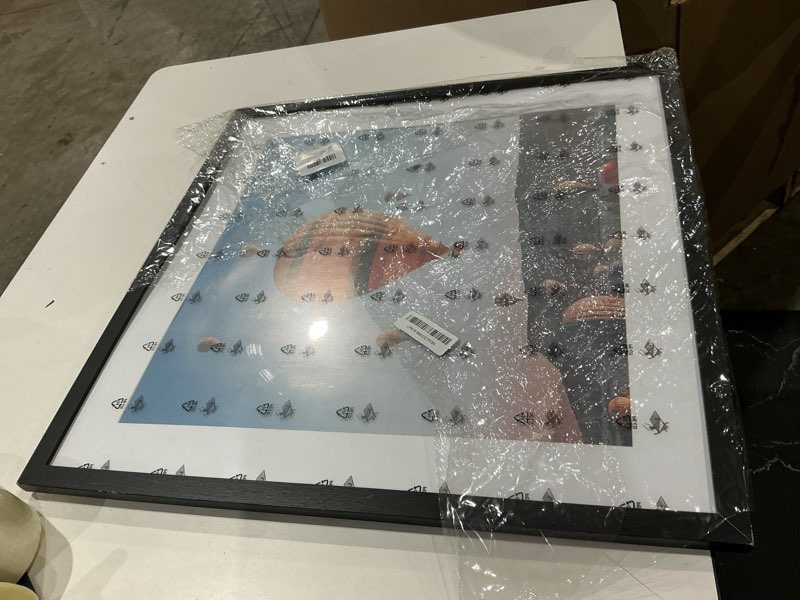 Condition photo showing Good Condition for jcjmy 22x22 picture frame black with 18x18 mat, display photo 18x18 with mat or 22 x 22 without mat, wall hanging large 22x22 poster frame with shatter resistant plexiglass, black black 22x22 inch