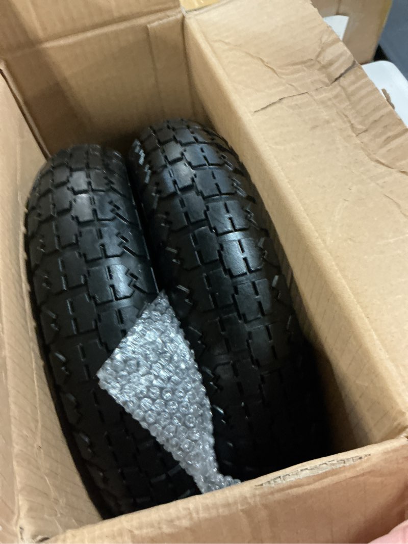 Condition photo showing Good Condition for 4.80/4.00-8 wheelbarrow tire, 14.5" flat free solid tire and wheel, 3" centered hub, 5/8" & 3/4" bearings, universal replacement for garden carts wagon wheel barrow, 2 pack black 14.5"(2 pack)