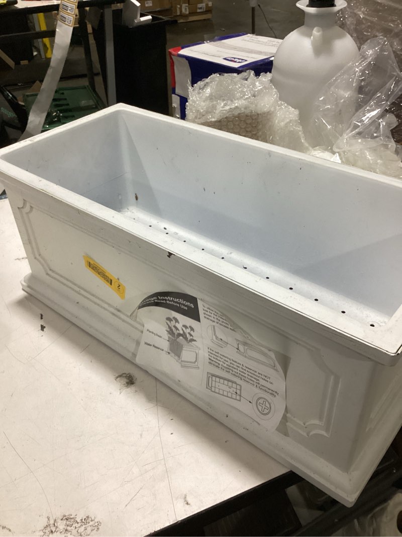 Condition photo showing As Is for allen + roth rectangle 8.58-in w x 8.62-in h white resin contemporary/modern indoor/outdoor planter