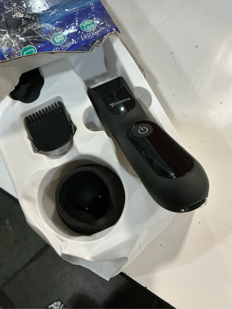 Condition photo showing Good Condition for electric body hair trimmer shaver - 3 in 1 pubic trimmer for men - bikini trimmer for women - no nick groin ball razor with ceramic blade head, wireless dock charging black
