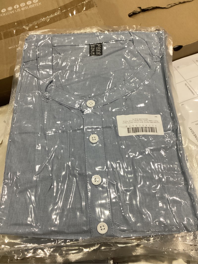 Condition photo showing New/Like New for Cotrasen Mens Henley Short Sleeve Shirts Casual Lightweight Beach Shirts Collarless Button Tops Hippie Summer Clothes X-Large Blue