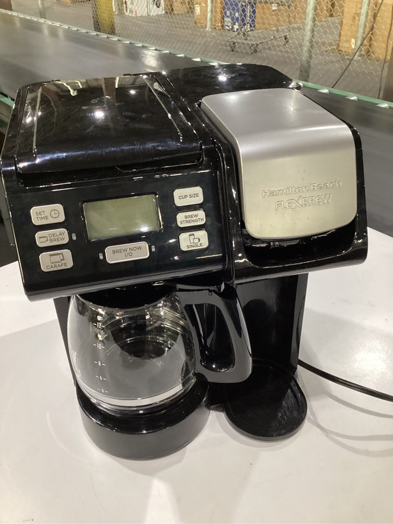 Condition photo showing Good Condition for Hamilton Beach FlexBrew Trio 2-Way Coffee Maker, Compatible with K-Cup Pods or Grounds, Combo, Single Serve & Full 12c Pot, Black - Fast Brewing (49902), USED, NOT TESTED