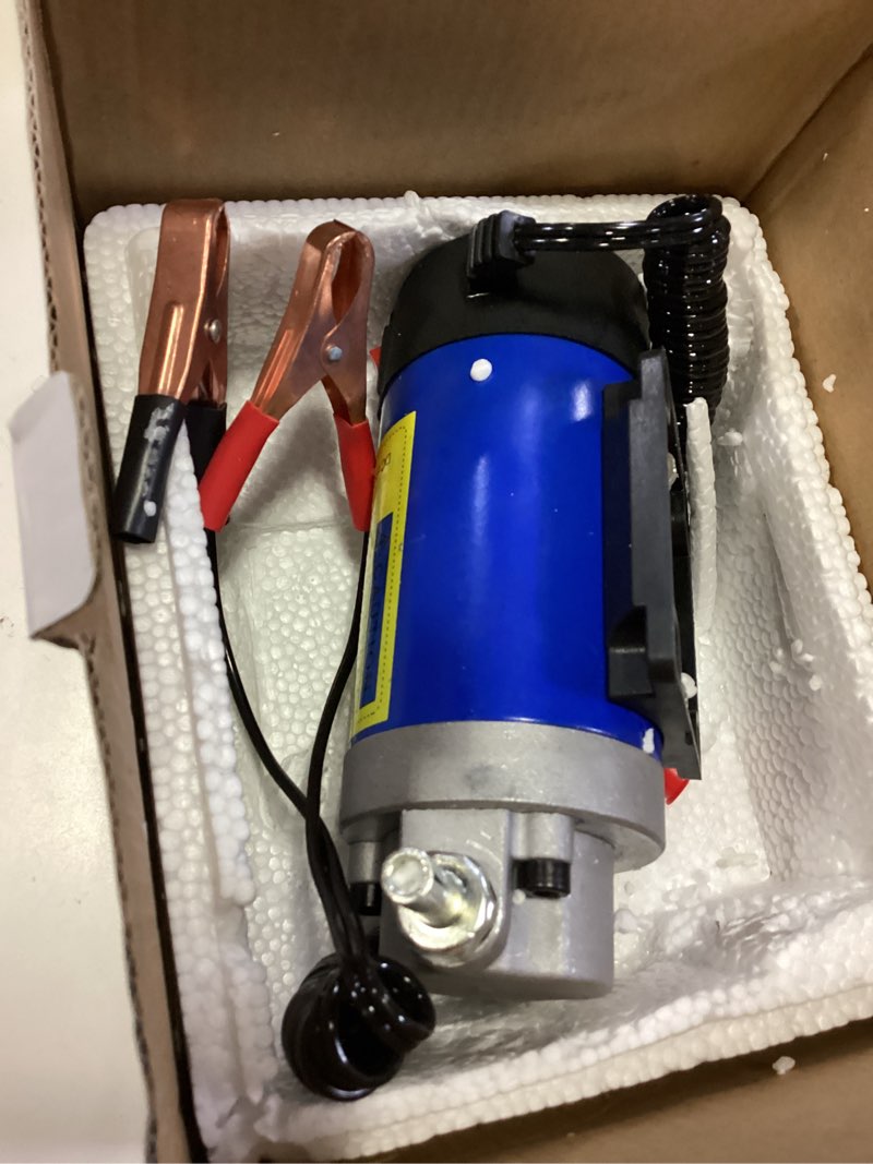 Condition photo showing As Is for 12v 100w electric oil change pump - multi-purpose fluid extractor & transfer pump for engine oil, transmission fluid, gear oil - compatible with boat, lawn mower, generator, car, rv (3 hoses+adapters)