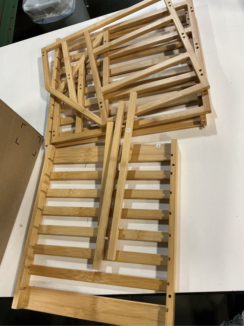 Condition photo showing As Is for (Similar)39.4\" Foldable Plant Shelf Ladder Shelf, 3 Tier Bamboo Ladder Flower Pot Display Shelf, Freestanding Ladder Bookshelf for Garden, Balcony, Yard, Living Room, 23.6\"W x 15\"D x 39.4\"H, Natural 3-tier Natural