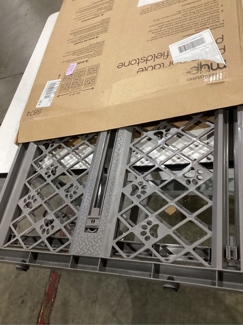 Condition photo showing Good Condition for mypet north states paws portable pet gate: 26-40" wide. pressure mount. no tools needed. made in usa, 23" tall, expandable, durable dog gates for doorways, fieldstone gray