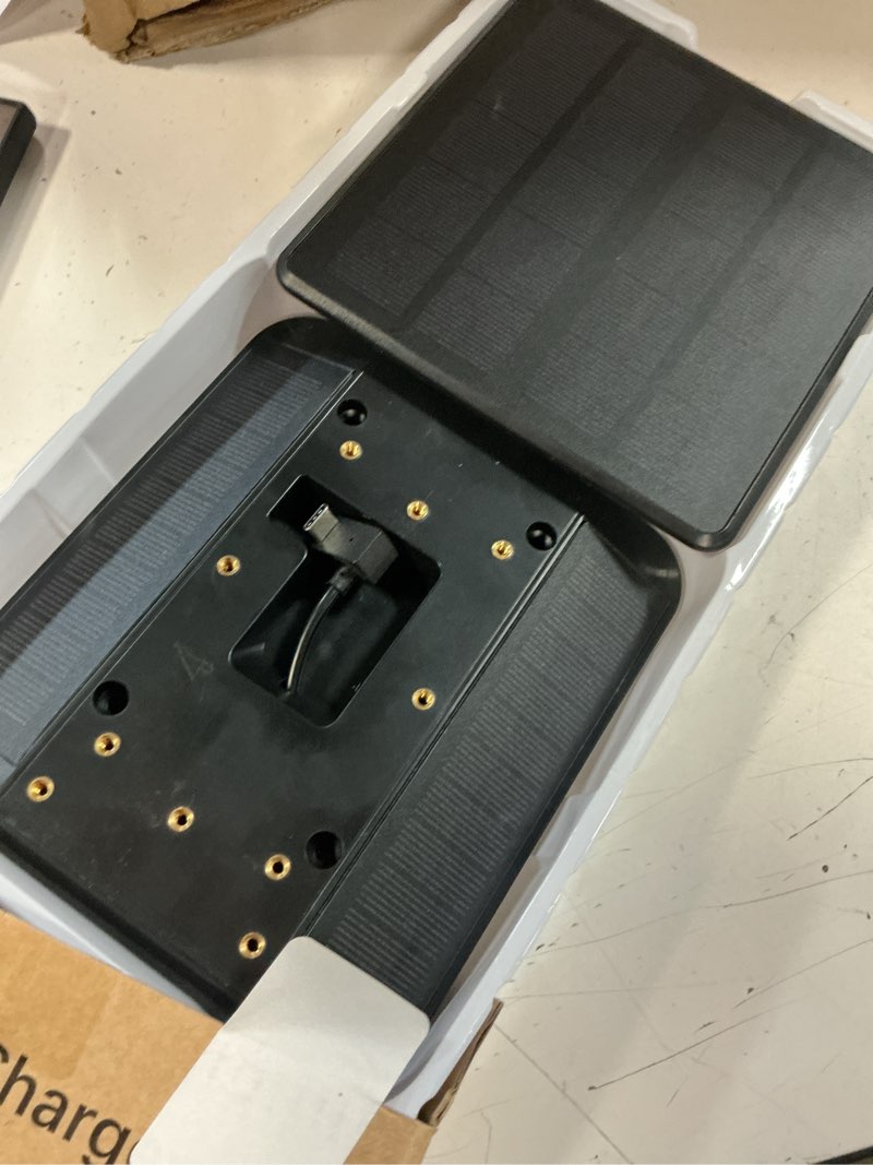 Condition photo showing As Is for qibox solar charger only compatible with battery doorbell (usb-c port) waterproof continuously solar panel, adjustable panel, not for micro usb or other plug-type doorbells usb-c port only