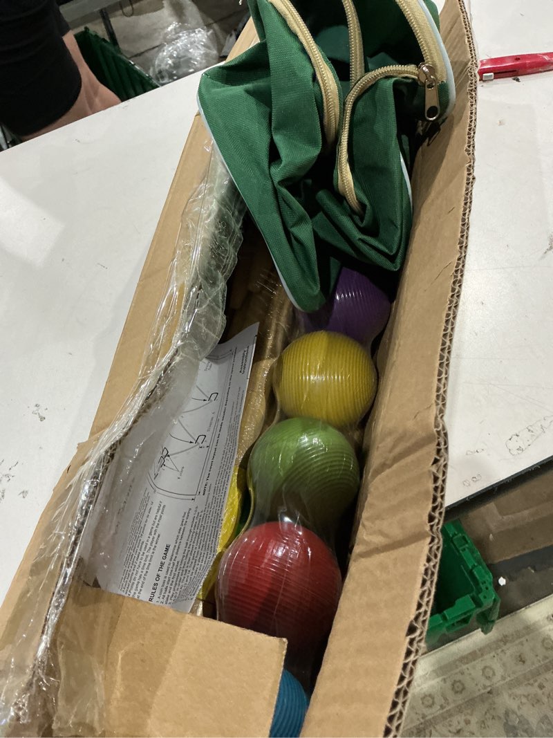 Condition photo showing Good Condition for apudarmis 32in six player croquet set with deluxe premiun pine wooden mallets,colored ball,wickets,stakes - lawn backyard game set for adults/teens/family (large carry bag including) 32'' regulation