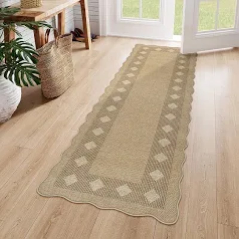 livebox scalloped easy jute diamond rug for kitchen, washable 2x6 runner tan rugs for entryway, geom