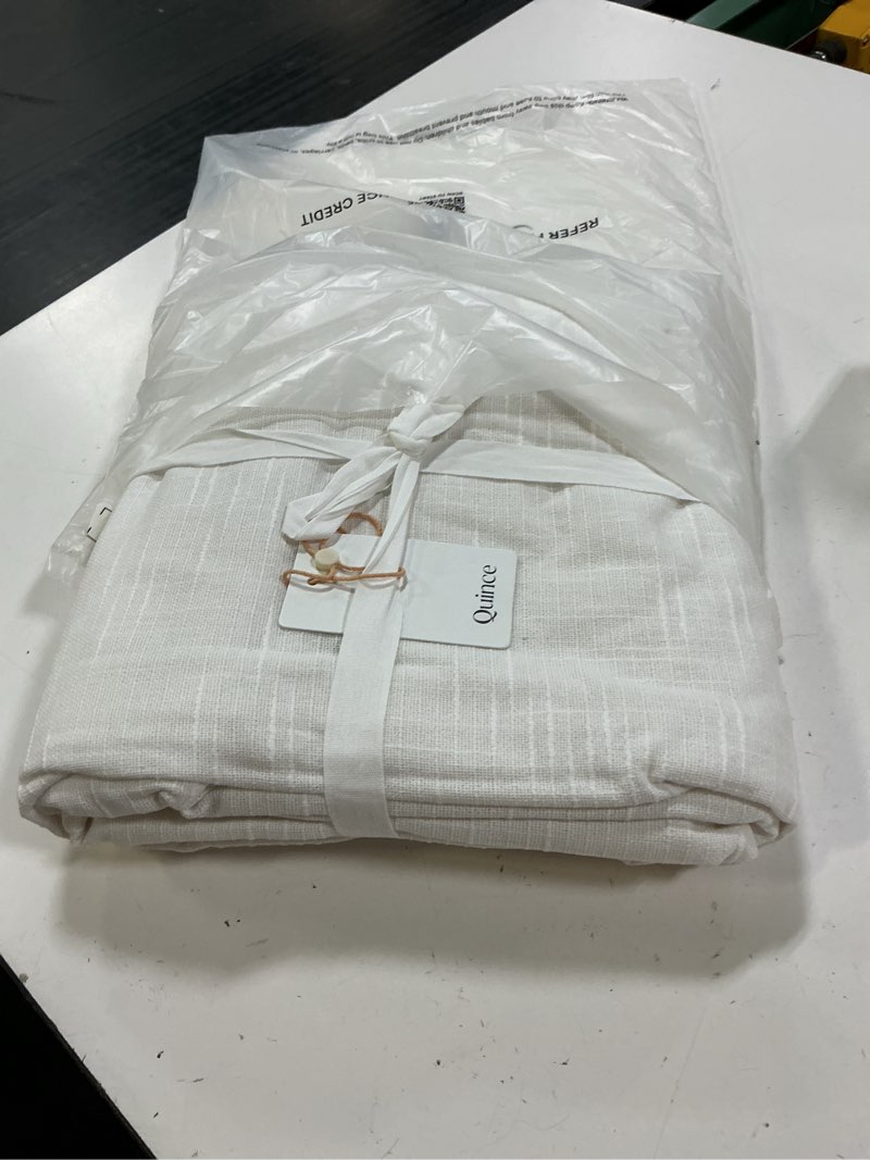 Condition photo showing Good Condition for coastal stripe linen cotton curtain - single panel, 48x84, ivory/sage green