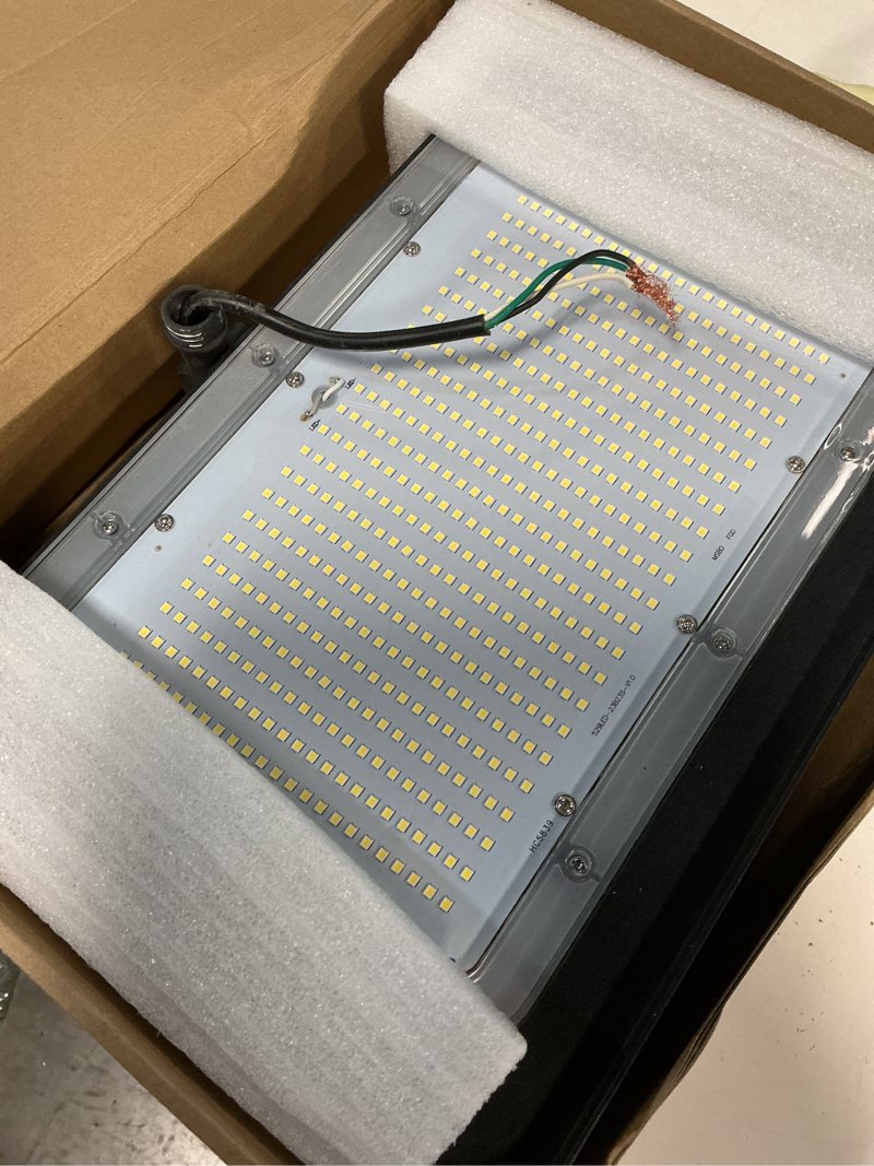Condition photo showing As Is for dragonlight 240w led flood light with dusk to dawn photocell, ip65 waterproof adjustable knuckle mount led floodlights outdoor, 5000k daylight 36,000lm super bright 100-277v for large area lighting