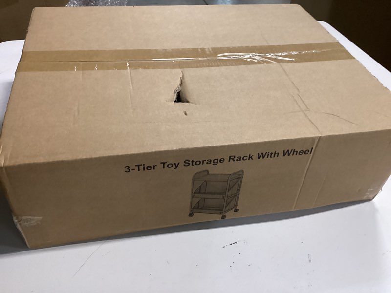 Condition photo showing New/Like New for Buzowruil Utility Rolling Fabric Storage Rack Trolley Toy Rack Trolley with 2 Large Storage Boxes,Wheels, Suitable for Bedroom, Living Room, Entryway, Grey 3-Tier Grey