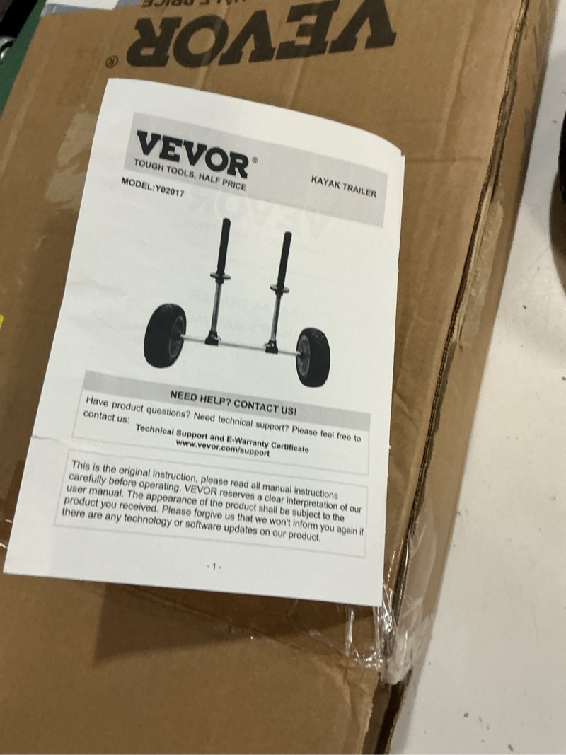 Condition photo showing As Is for vevor kayak cart, 230/250lbs canoe cart dolly with 7.5in/10in solid rubber tires & kickstand, adjustable width, detachable portable watercraft cart for kayaks, canoes, paddle boards medium