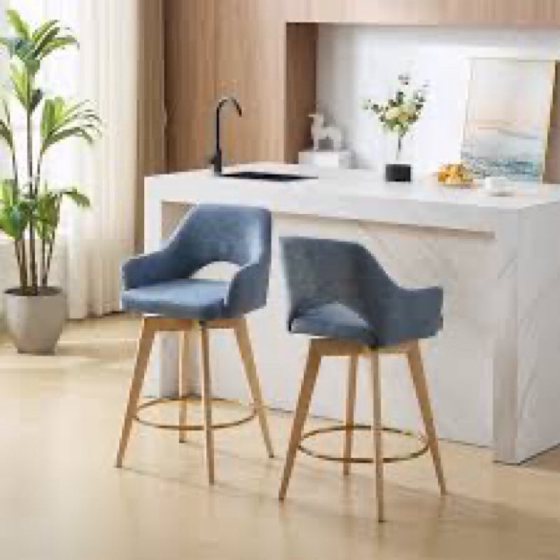 lovetro swivel 26.8'' linen counter stool with solid wood frame
