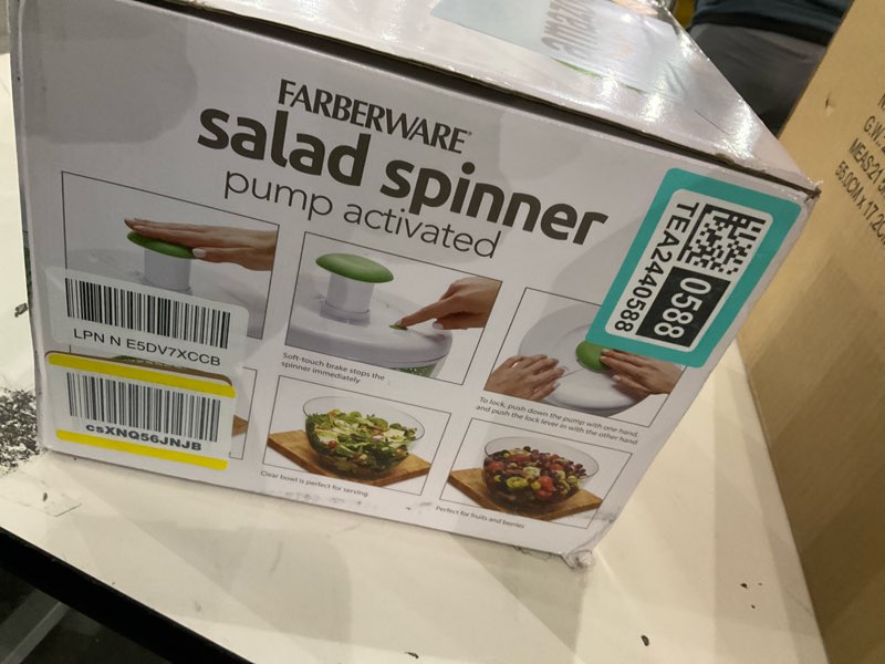 Condition photo showing New/Like New for Farberware Easy to use pro Pump Spinner with Bowl, Colander and Built in draining System for Fresh, Crisp, Clean Salad and Produce, 6.6 quart, Green Green 6.6 quart