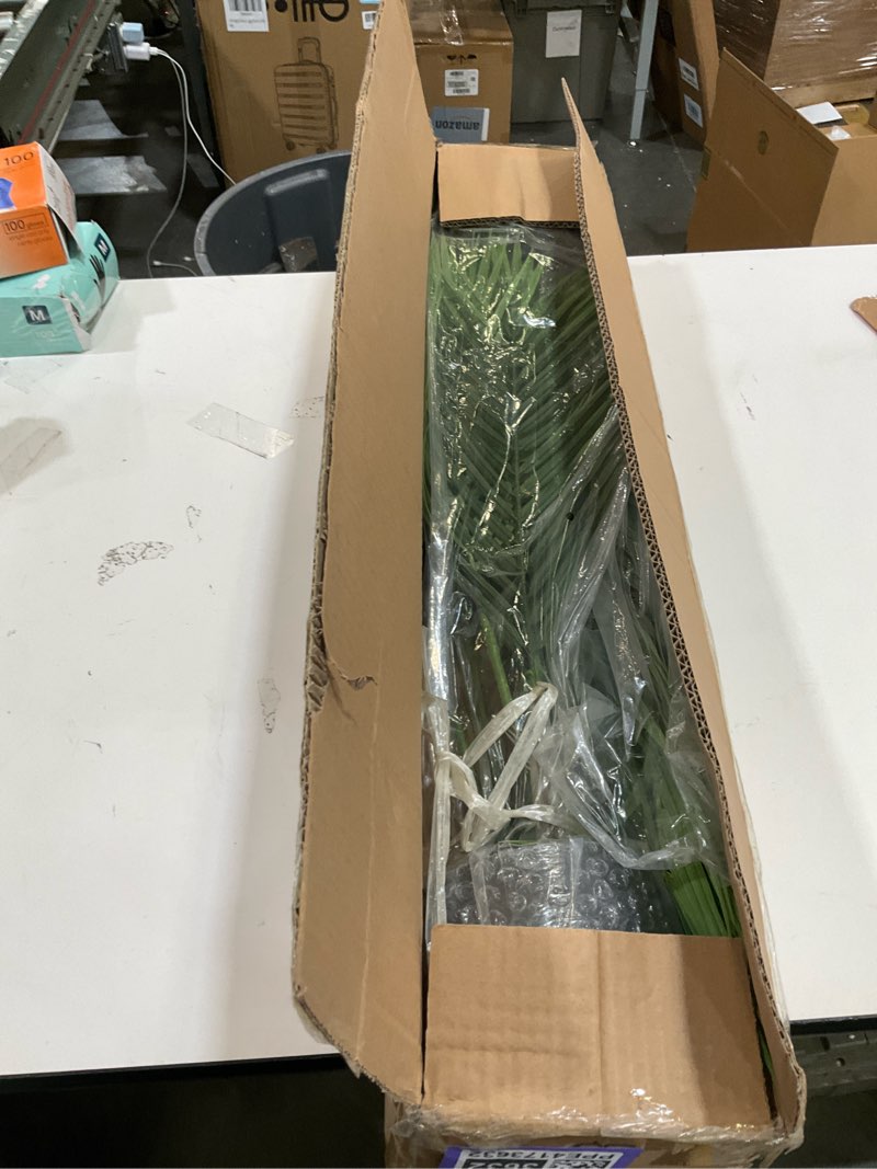 Condition photo showing Good Condition for artificial palm plant 2.7ft fake palm tree with 12 trunks perfect 32 inch faux tropical palm plants in pot for indoor outdoor house home office garden modern decor housewarming gift (2pack) 2 2.65ft