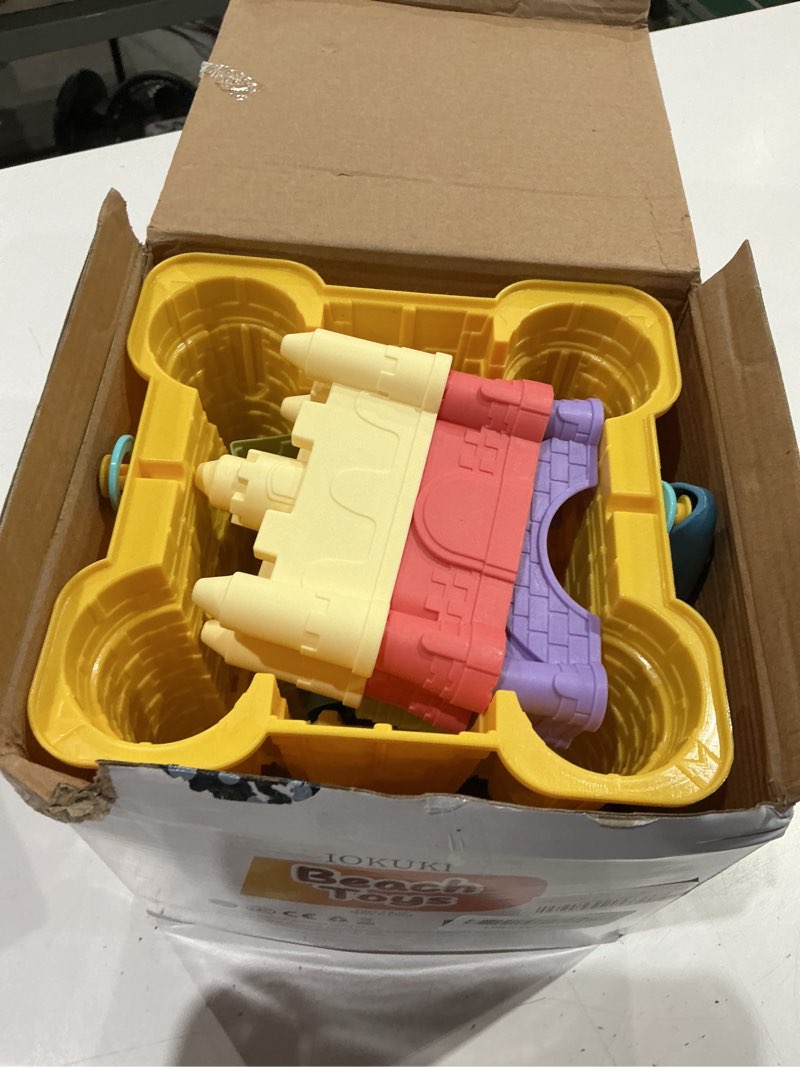 Condition photo showing As Is for iokuki beach and sand castle kit, 12 pcs sand toys for kids outdoor with sand castle bucket, molds, rake and shovel, great toys for beach