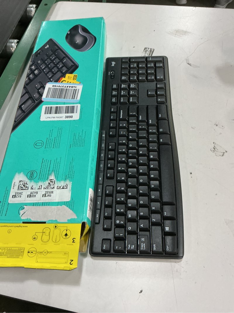 Condition photo showing As Is for (Incomplete,missing mouse )Logitech MK270 Wireless Keyboard and Mouse Combo for Windows, 2.4 GHz, 8 Multimedia Keys, PC, Laptop, Wireless Keyboard Compact Mouse Combo - Black Black 1 Pack Combo