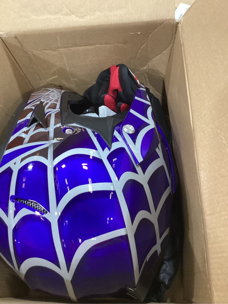 Condition photo showing Good Condition for oumurs youth dirt bike helmet dot certified for boys & girls ages 5-14, four wheeler, motocross, bmx, mx, utv, go kart, racing, skateboard, baseball blue cobweb medium
