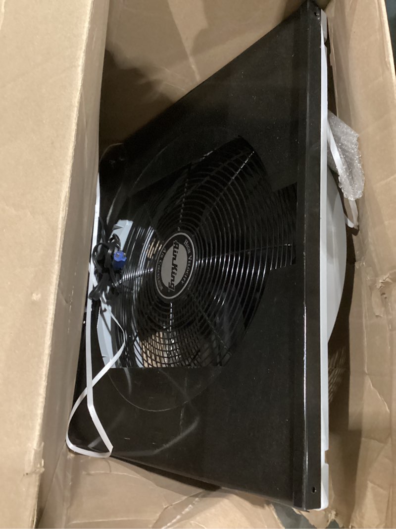 Condition photo showing As Is for air king 20\" 1/6 hp whole house window fan with 3-speeds and storm guards for circulation and exhausting air, 9166, black, not tested