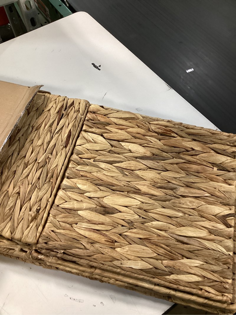 Condition photo showing Good Condition for Wicker Storage Basket Foldable Hyacinth Storage Box Set of 2, 12x12x12 Inch - Handmade Woven Basket for Closet,Shelf Organization & Decor