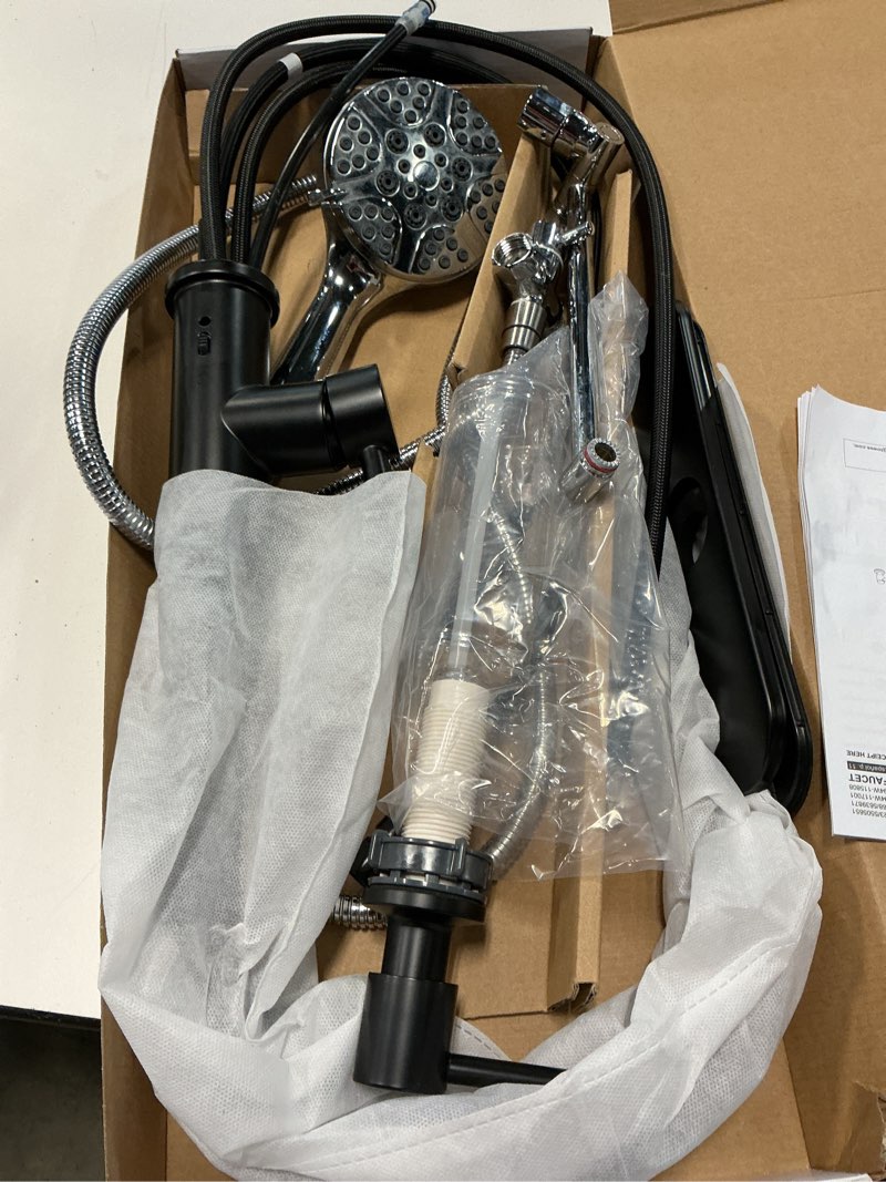 Condition photo showing Good Condition for allen + roth harlow matte black single handle pull-down kitchen faucet with sprayer (deck plate and soap dispenser included)