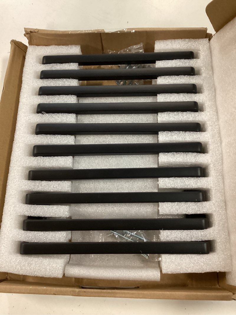 Condition photo showing New/Like New for khtumeware 10 pack matte black cabinet pulls, 6-5/16 inch(160mm) hole centers solid cabinet handles kitchen hardware straight bar for cabinets and drawer pulls 6 1/4" hole center 10 pack matte black