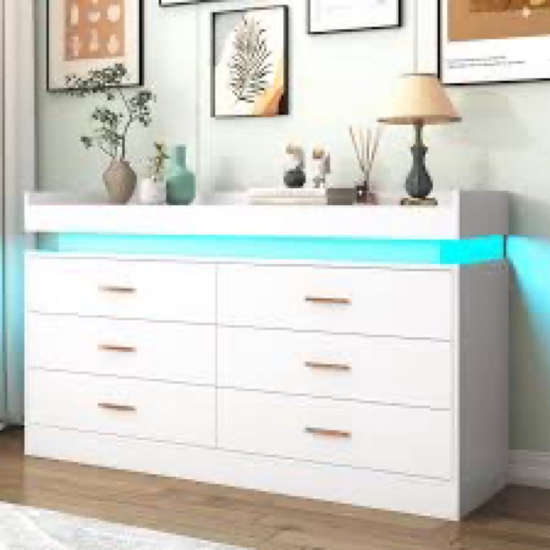 6-(incomplete)Drawer 59.14\" Dresser With LED Light Strip And Charging Station For Bedroom, Living Room, Entryway, And Hallway