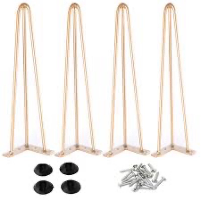 Osring 30 Inch Hairpin Table Legs with 1/2" Dia 3-Rods, Heavy Duty Metal Hairpin Furniture Leg for Coffee Table and Patio Bench, Gold Hairpin Feet with Floor Protectors for Home DIY Project, 4 Pack